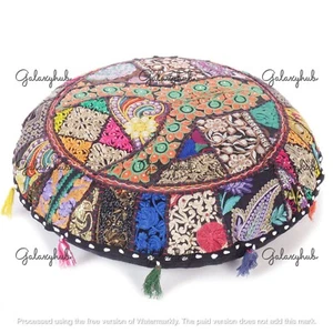 16X16 In Indian Handmade Cotton Pillow Cover Black Bohemian Floor Cushion Cover - Picture 1 of 6