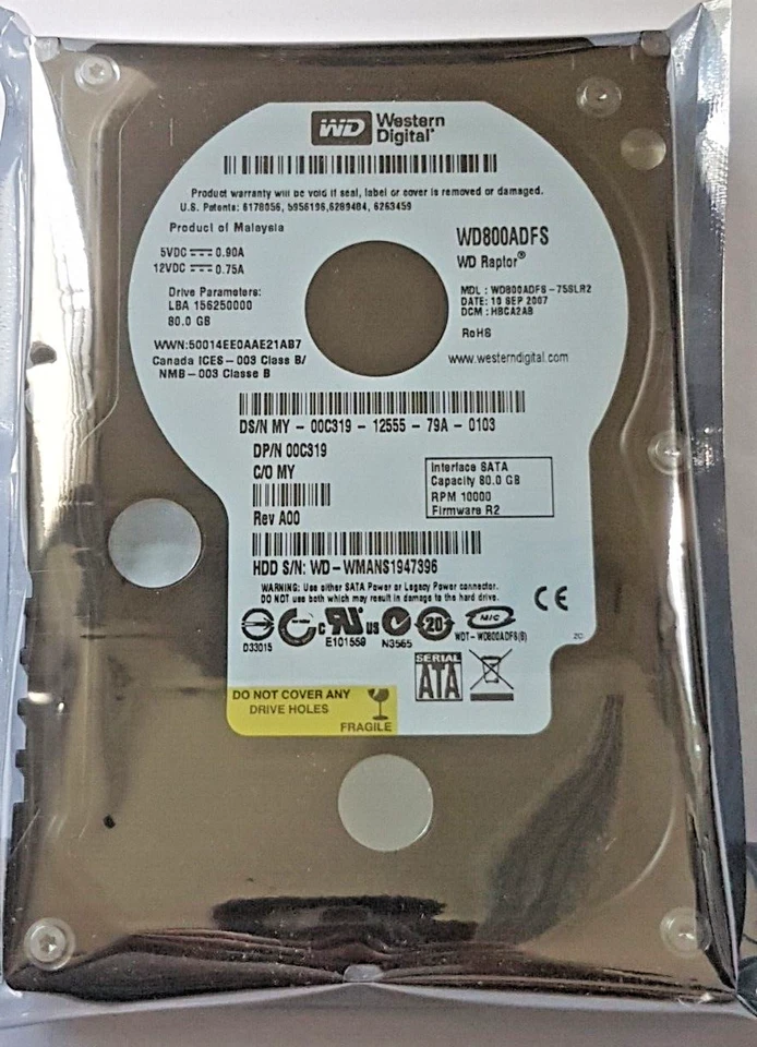 80 GB SATA Western Digital WD800ADFS-75SLR2 10K RPM 16MB HDD 3.5" Hard Drive New - Image 1 of 1