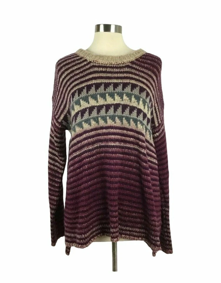 Suéter mohair de lana a rayas altas bajas difuso Mystree talla mediana para mujer Foto 1 de 4