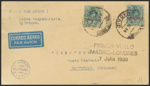España. Alfonso XIII Correo Aéreo. SOBRE 292, 295. 1930. 5 cts verde y 50 cts - Imagen 1 de 1