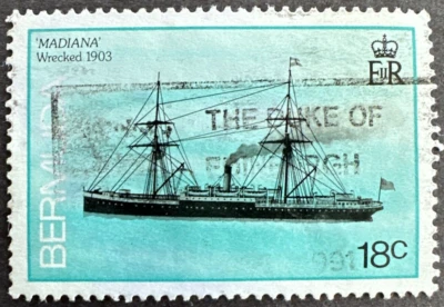 BERMUDA 1988 Sc# 545 SG512c Used 18c Shipwrecks Madiana Duke Edinburgh Postmark - Image 1 of 2