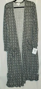 NWT LuLaRoe Sarah Duster Cardigan Large L Black White Geometric Sheer STRETCHY - Picture 1 of 8
