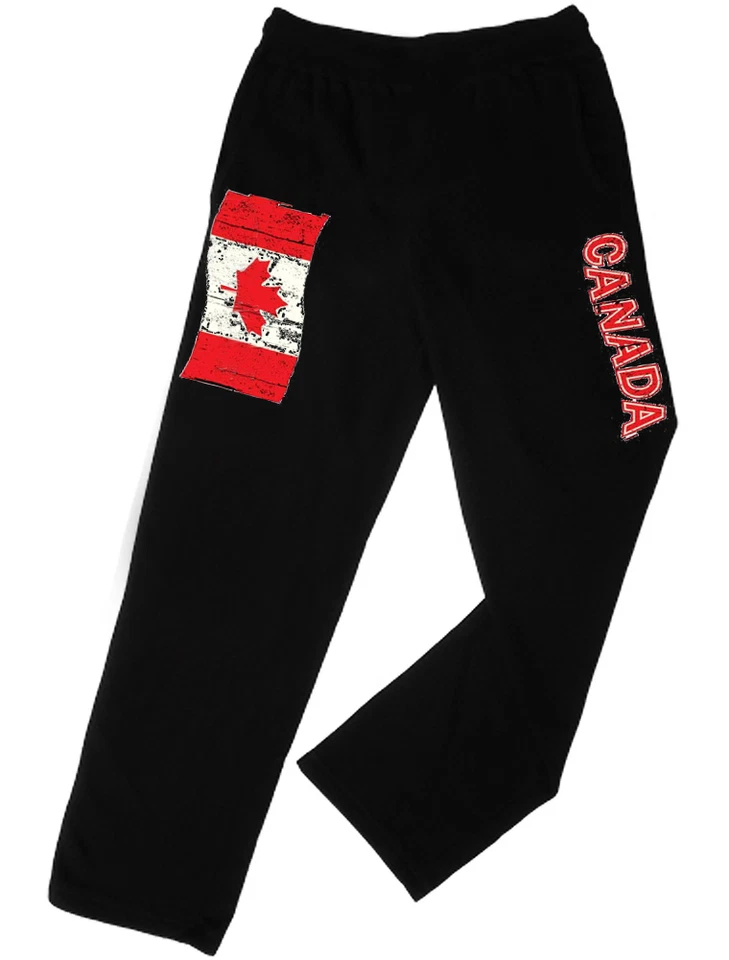 Canada Canadian flag black open bottom no cuff straight leg sweatpants sweats  - Image 1 of 1