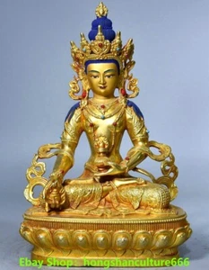 Tibet Buddhism bronze Gilt Painted Amitayus longevity God Goddess Buddha statue - Picture 1 of 9