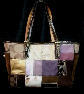 Coach Multicolor Patchwork Suede Leather Zipper Closure Logo Tote Shoulder Bag - Picture 1 of 16