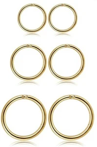 Milacolato 6-10MM Oro 3 Paia Orecchini Cerchio Acciaio Inox Piercing Corpo - Foto 1 di 3