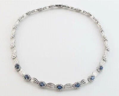 Collar de diamantes y zafiros de oro blanco de 14k de 18" 4,70 quilates Foto 1 de 4