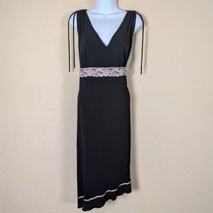 Vestido midi Babydoll negro Janette Plus vintage años 90 encaje rosas dobladillo asimétrico XL - Imagen 1 de 9