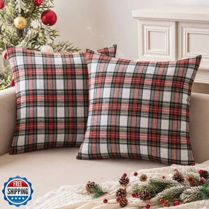 MIULEE Christmas Set of 2 Scottish Tartan Plaid Throw Pillow Covers Farmhouse - Picture 1 of 5
