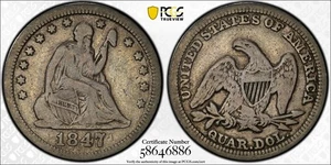 Cuarto libertad sentada 1847 PCGS F12 RPD FS-302 DDR FS-801 - Imagen 1 de 4