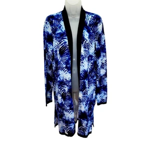 Lands End Women's Blue Tie Dye Open Front Long Sleeve Cardigan Sweater M/Tall - Picture 1 of 14