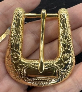 Gold Tone Western Floral Engraved Belt Buckle - Picture 1 of 8
