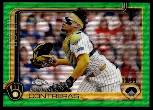 2025 Topps Chrome GREEN Wave Refractor William Contreras /99 Brewers #25 C24 - Picture 1 of 2