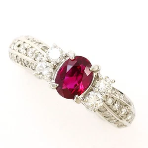 Platinum 900 ring 13.5 Japan size Pigeon Blood Ruby Diamond Free shipping Used - Picture 1 of 9