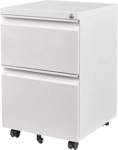 2 Drawer File Cabinet with Lock and Wheels,White Rolling File Cabinets,Locking M - Picture 1 of 12
