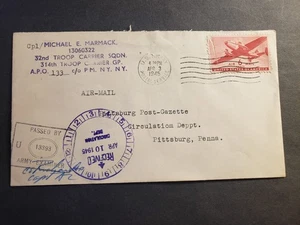 APO 133 SUNNING HILL, ENGLAND 1945 Censored WWII Army Cover 32 TROOP CARRIER Sqd - Picture 1 of 2