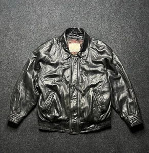 London Fog Black Bomber Orignal Leather VTG Removable lining Jacket men Size XL - Picture 1 of 24