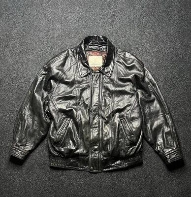 London Fog Black Bomber Orignal Leather VTG Removable lining Jacket men Size XL - Image 1 of 4
