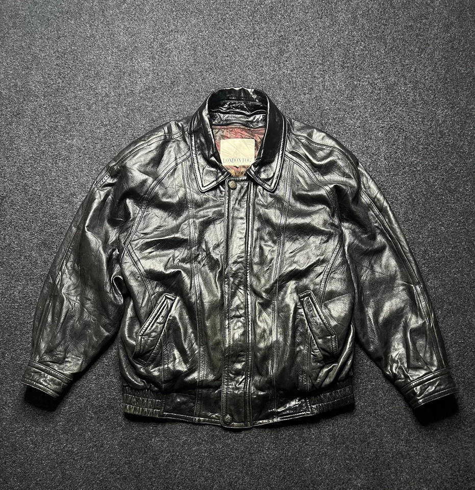 London Fog Black Bomber Orignal Leather VTG Removable lining Jacket men Size XL - Image 1 of 4