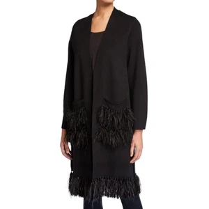 Kobi Halperin Irene schwarzer Longline Pullover mit Straußenfederbesatz XL neu - Bild 1 von 14