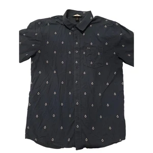 Volcom Men's Short Sleeve Button Down Shirt Navy Blue Raindrop Print Casual - Picture 1 of 7