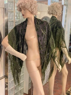 Mantón Burnout Terciopelo Floral Flecos Borla Envoltura Negro Marrón Boho Gótico Noche Foto 1 de 4