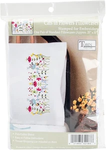 Tobin gestempelt für Stickerei Kissenbezug Paar 20"X30" - Katzen in Blumen - T232183 - Bild 1 von 3