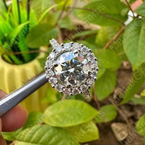 Anillo de boda de plata de ley 925 de corte redondo de moissanita de 1,60 TWC certificado GITL - Imagen 1 de 8