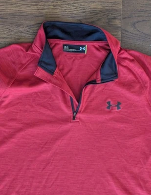 Under Armour Pullover Jacket Red 1/4 Zip Men's L (23" pit-pit, 29" leng,34" slv) - Image 1 of 4