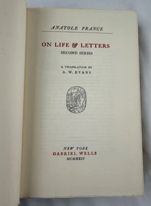 1924 The Works of Anatole France Vol XXVIII On Life & Letters Autograph Ed - Bild 1 von 12