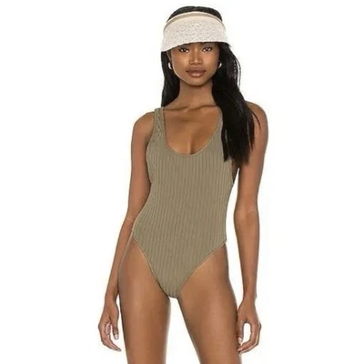 Mikoh Yumi Ribbed One Piece Swimsuit/Bodysuit XS Olive Green Low Back Tank - Image 1 of 4