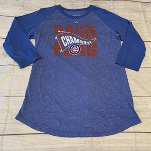 Majestic Threads Chicago Cubs 2016 Raise The Flag Baseball Raglan 3/4 Sleeve Tee - Picture 1 of 6