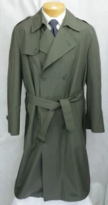 VTG Christian Dior Monsieur Trench Coat Mens 42L Olive Green Wool Blend Lining - Picture 1 of 11