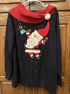 Quacker Factory 1X Christmas Holiday Santa Sweater Women’s Plus Black Red - Picture 1 of 4