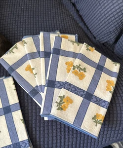 Set di 11 tovaglioli vintage provenzali francesi giallo blu 14"x13" - Foto 1 di 3