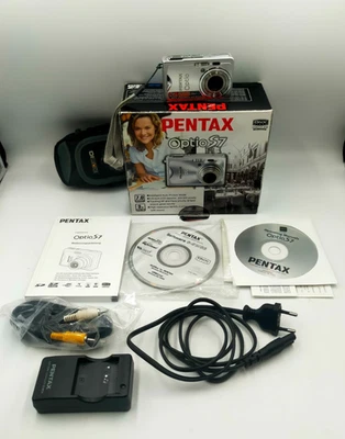 Pentax Optio S7 Digitalkamera Silber in OVP mit Zubehörpaket - Bild 1 von 4