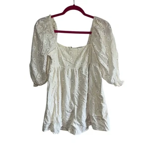 Storia Babydoll elfenbeinweiß Blumen bestickt quadratischer Ausschnitt Puffärmel Oberteil - Bild 1 von 3