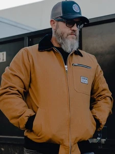 Dixxon Jacke Herren XL groß hellbraun durchgehender Reißverschluss Cord lässig Mantel Arbeitskleidung - Bild 1 von 2