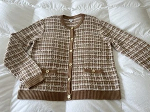 J. Crew | Damen XL | Camel Tweed Lady Strick Jacke Cardigan Pullover - Bild 1 von 9