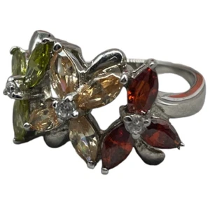 Anello Fiori fiore Donna Argento 925 cristalli petali a goccia multicolore Mis11 - Foto 1 di 21