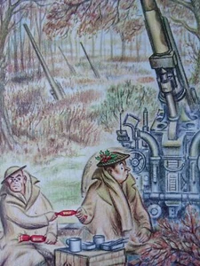 1941 Original Colour Print WW2 CHRISTMAS DINER & CRACKER PULLING IN THE FIELD - Picture 1 of 2