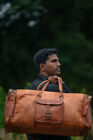 Men's Brown/Black Vintage Genuine Leather Travel Luggage Canvas Sports Bag