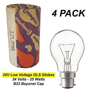 4 x Low Voltage GLS Light Globes Bulbs Lamps 24V 25W Clear B22 Bayonet A60 - Picture 1 of 4