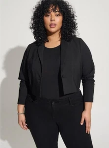 Torrid Studio Size 5 US 5X Refined Crepe Cropped Blazer Black One Button NWT - Picture 1 of 7