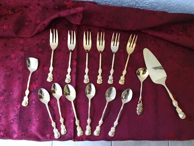 Besteck Set für 6 Pers. ähnlich Hildesheimer Rose 15Teile evtl. vergoldet - Bild 1 von 2