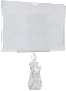 Set of 10 Clip On Swivel Sign Holder w Clear Plastic Cover Holds Signs 5.5"x3.5" - Picture 1 of 4