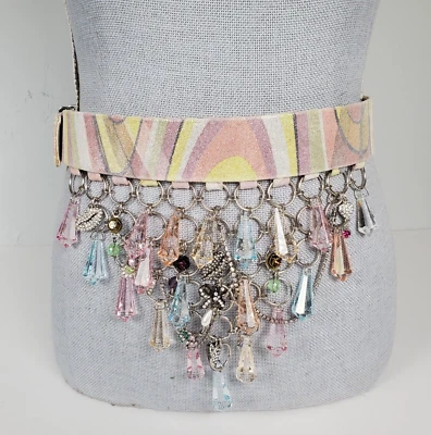 $625 SUZI ROHER Size Medium Plus 33" Bling Dangle Crystals Charm Belt Geometric - Image 1 of 4