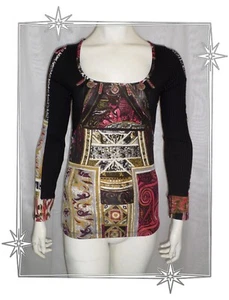 C - ausgefallenes T-Shirt Oberteil Multi Material schwarz bordeaux Save The Queen Größe M - Bild 1 von 9