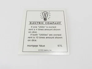 Repuesto de tarjeta de título de propiedad Monopoly 1999 Classic Electric Company - Imagen 1 de 2