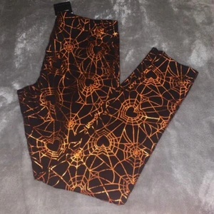 Girls Size XXL 18 Halloween Leggings Black Metallic Orange Spider Webs Celebrate - Picture 1 of 4